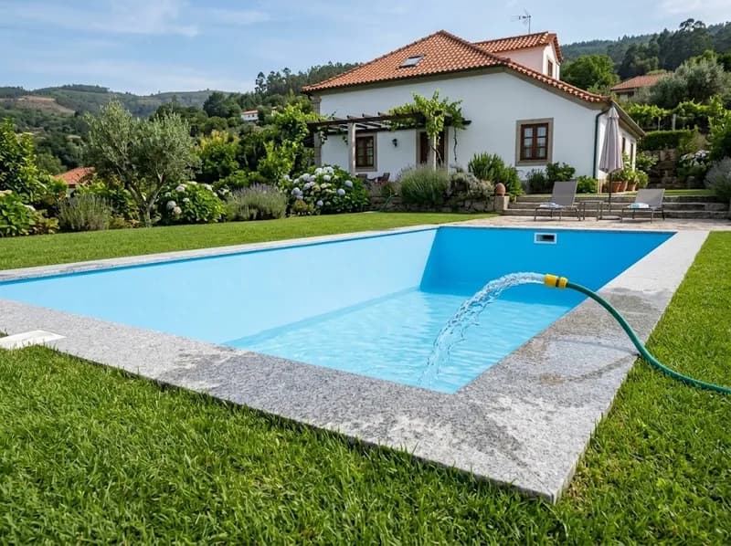 Piscina nova a encher de água