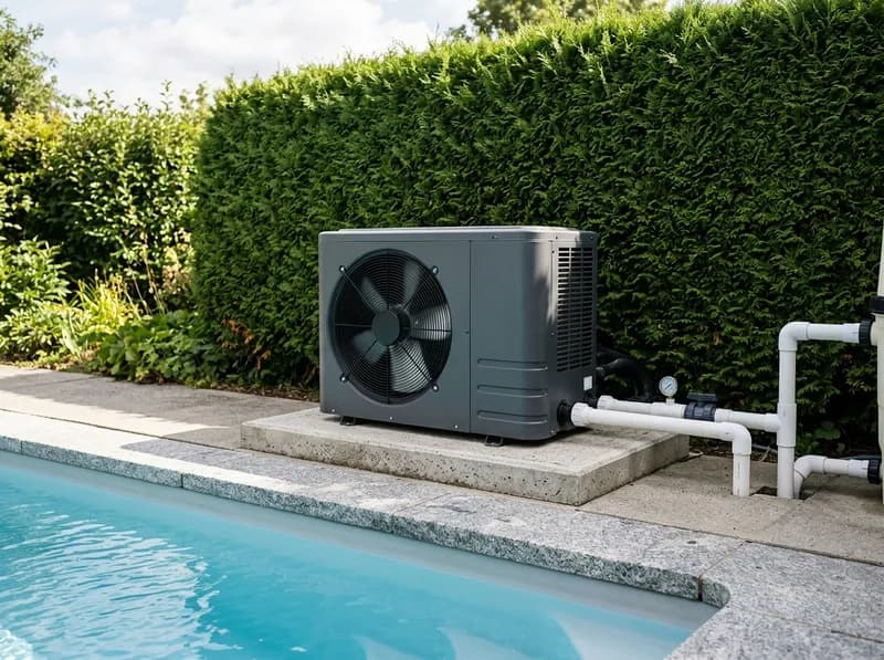 Bomba de calor instalada junto a uma piscina